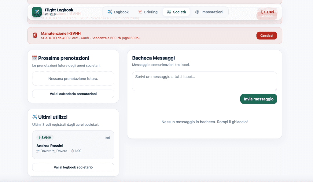 Bacheca Messaggi Società